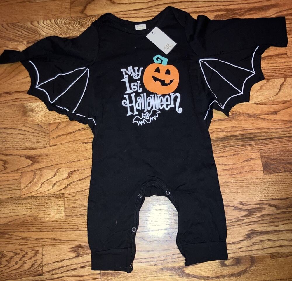 My 1st Halloween Black One Piece -Bat Sleeve Approx 6-12 Months. Cute!! NWT